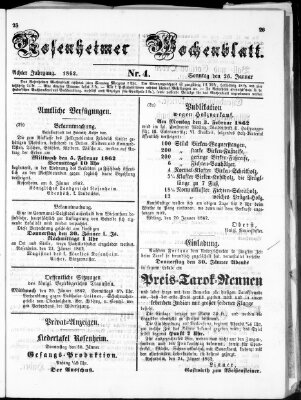 Rosenheimer Wochenblatt (Rosenheimer Anzeiger) Sonntag 26. Januar 1862