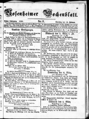 Rosenheimer Wochenblatt (Rosenheimer Anzeiger) Sonntag 16. Februar 1862