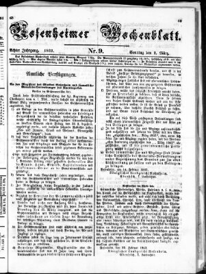 Rosenheimer Wochenblatt (Rosenheimer Anzeiger) Sonntag 2. März 1862