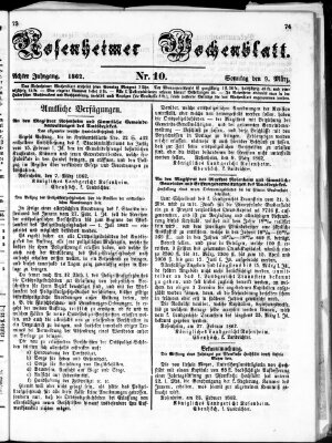 Rosenheimer Wochenblatt (Rosenheimer Anzeiger) Sonntag 9. März 1862