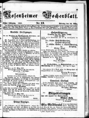 Rosenheimer Wochenblatt (Rosenheimer Anzeiger) Sonntag 23. März 1862