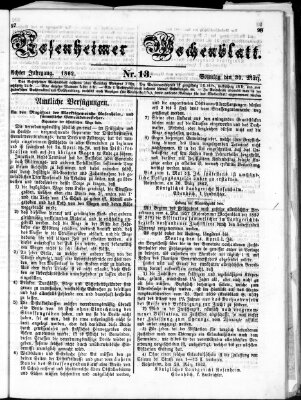 Rosenheimer Wochenblatt (Rosenheimer Anzeiger) Sonntag 30. März 1862