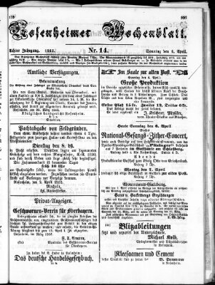 Rosenheimer Wochenblatt (Rosenheimer Anzeiger) Sonntag 6. April 1862