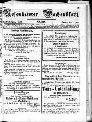 Rosenheimer Wochenblatt (Rosenheimer Anzeiger) Sonntag 1. Juni 1862