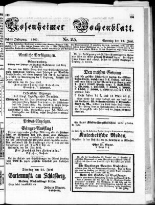 Rosenheimer Wochenblatt (Rosenheimer Anzeiger) Sonntag 22. Juni 1862