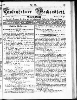 Rosenheimer Wochenblatt (Rosenheimer Anzeiger) Sonntag 20. Juli 1862