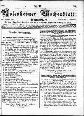 Rosenheimer Wochenblatt (Rosenheimer Anzeiger) Sonntag 14. September 1862