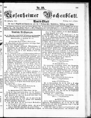 Rosenheimer Wochenblatt (Rosenheimer Anzeiger) Sonntag 5. Oktober 1862