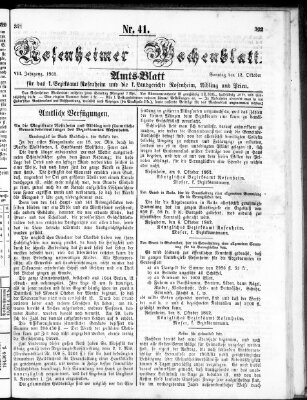 Rosenheimer Wochenblatt (Rosenheimer Anzeiger) Sonntag 12. Oktober 1862