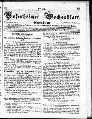 Rosenheimer Wochenblatt (Rosenheimer Anzeiger) Sonntag 7. Dezember 1862