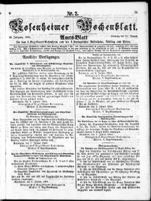 Rosenheimer Wochenblatt (Rosenheimer Anzeiger) Sonntag 11. Januar 1863