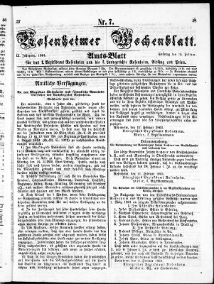 Rosenheimer Wochenblatt (Rosenheimer Anzeiger) Sonntag 15. Februar 1863