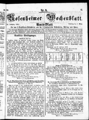 Rosenheimer Wochenblatt (Rosenheimer Anzeiger) Sonntag 1. März 1863