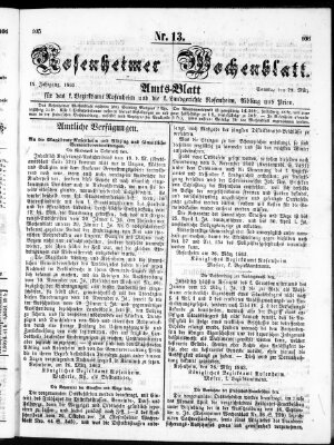 Rosenheimer Wochenblatt (Rosenheimer Anzeiger) Sonntag 29. März 1863