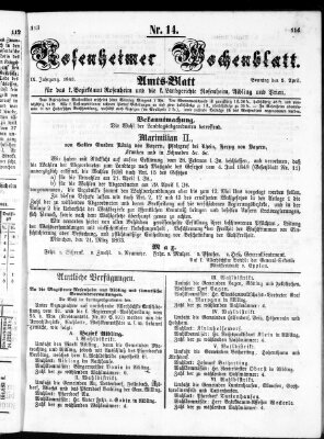 Rosenheimer Wochenblatt (Rosenheimer Anzeiger) Sonntag 5. April 1863