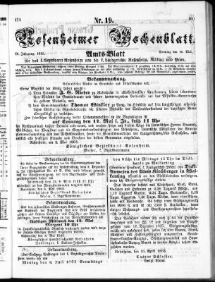 Rosenheimer Wochenblatt (Rosenheimer Anzeiger) Sonntag 10. Mai 1863