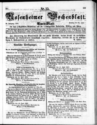 Rosenheimer Wochenblatt (Rosenheimer Anzeiger) Sonntag 21. Juni 1863