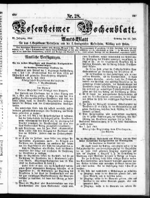 Rosenheimer Wochenblatt (Rosenheimer Anzeiger) Sonntag 12. Juli 1863