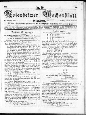 Rosenheimer Wochenblatt (Rosenheimer Anzeiger) Sonntag 27. September 1863