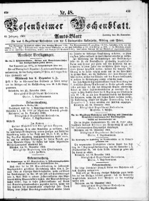 Rosenheimer Wochenblatt (Rosenheimer Anzeiger) Sonntag 29. November 1863