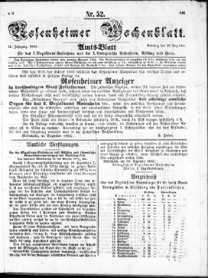 Rosenheimer Wochenblatt (Rosenheimer Anzeiger) Sonntag 27. Dezember 1863