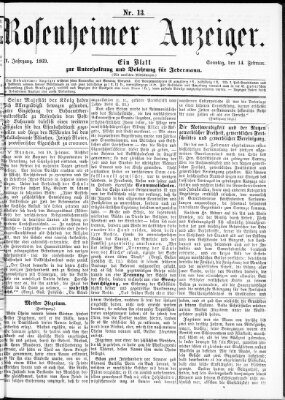 Rosenheimer Anzeiger Sonntag 14. Februar 1869