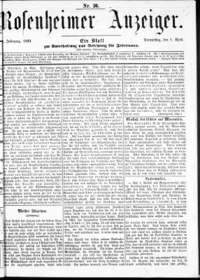 Rosenheimer Anzeiger Donnerstag 1. April 1869