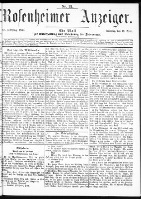 Rosenheimer Anzeiger Sonntag 18. April 1869