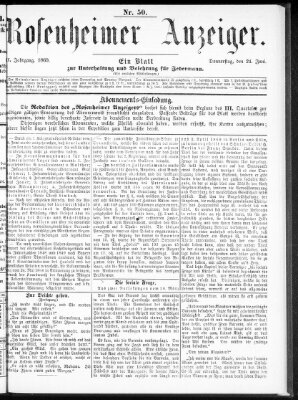 Rosenheimer Anzeiger Donnerstag 24. Juni 1869