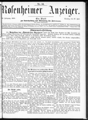 Rosenheimer Anzeiger Sonntag 27. Juni 1869