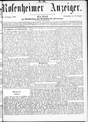 Rosenheimer Anzeiger Donnerstag 12. August 1869