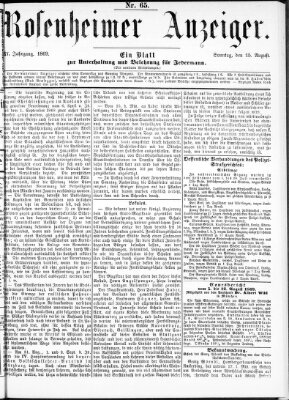 Rosenheimer Anzeiger Sonntag 15. August 1869