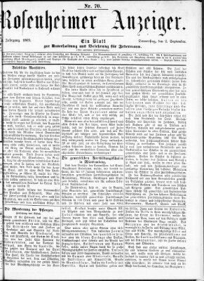 Rosenheimer Anzeiger Donnerstag 2. September 1869