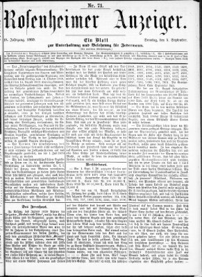 Rosenheimer Anzeiger Sonntag 5. September 1869