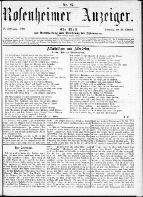 Rosenheimer Anzeiger Sonntag 31. Oktober 1869