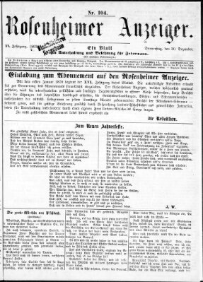 Rosenheimer Anzeiger Donnerstag 30. Dezember 1869