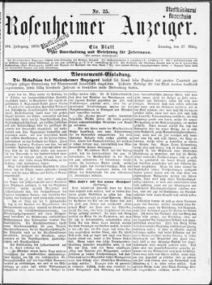 Rosenheimer Anzeiger Sonntag 27. März 1870