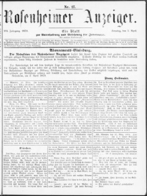 Rosenheimer Anzeiger Sonntag 3. April 1870