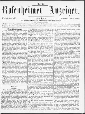 Rosenheimer Anzeiger Donnerstag 11. August 1870