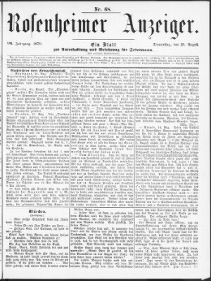 Rosenheimer Anzeiger Donnerstag 25. August 1870