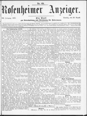 Rosenheimer Anzeiger Sonntag 28. August 1870