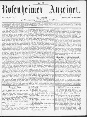 Rosenheimer Anzeiger Sonntag 18. September 1870