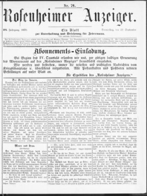 Rosenheimer Anzeiger Donnerstag 22. September 1870