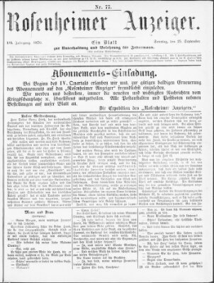 Rosenheimer Anzeiger Sonntag 25. September 1870