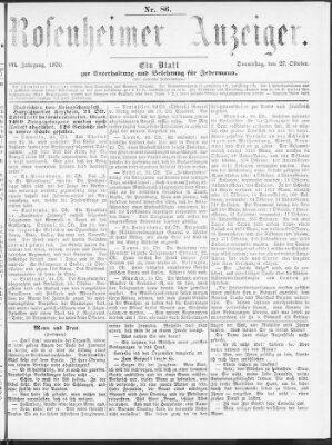 Rosenheimer Anzeiger Donnerstag 27. Oktober 1870