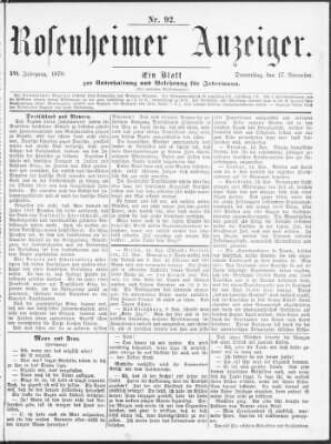 Rosenheimer Anzeiger Donnerstag 17. November 1870