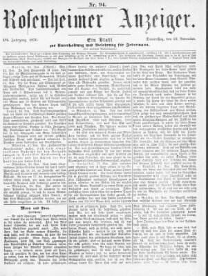 Rosenheimer Anzeiger Donnerstag 24. November 1870