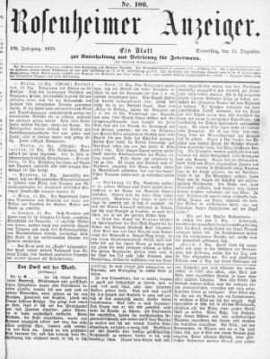 Rosenheimer Anzeiger Donnerstag 15. Dezember 1870