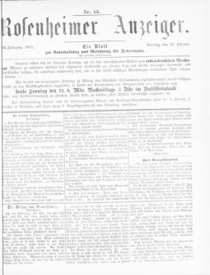 Rosenheimer Anzeiger Sonntag 12. Februar 1871