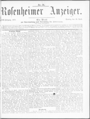 Rosenheimer Anzeiger Sonntag 16. April 1871